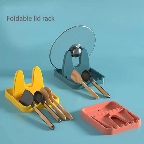 Ensemble de 3 accessoires de cuisine : support pour couvercle de casserole, repose-cuillère et repose-ustensiles, pratique pour plan de travail (1/4)