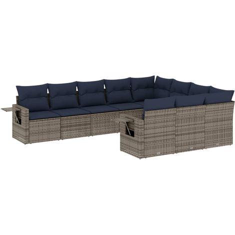 Maison Exclusive - 10-teiliges Gartensofa-Set mit Kissen, grau, P (1/5)