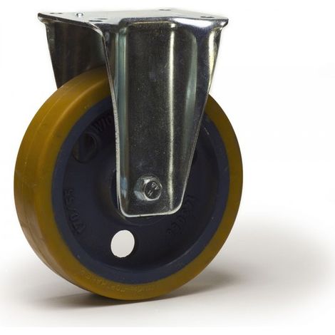 Roulette fixe diamètre 80 polyuréthane FORTHANE® marron jante fonte - 200Kg (1/2)