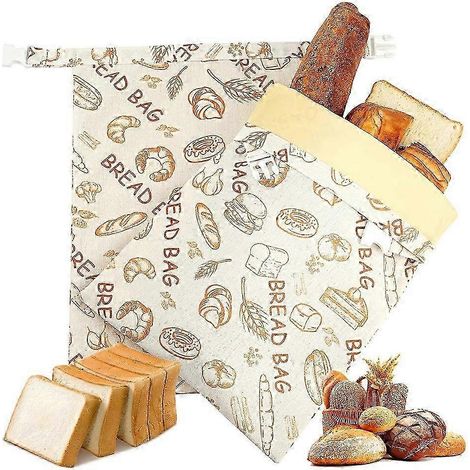 Sacs à pain réutilisables en coton naturel et cire d'abeille, compatibles avec le pain au levain maison (lot de 2) (1/5)