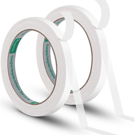 Doppelseitiges Klebeband, 2 Rollen extra starkes, transparentes Klebeband für Teppiche, Läufer, PVC-Böden, Fotodekorationen, Briefumschläge (10 mm x 10 m x 2 Rollen)