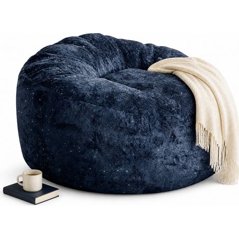 Gebogener Pouf-Sessel mit hoher Rückenlehne, blau, aus weichem Stoff (1/5)