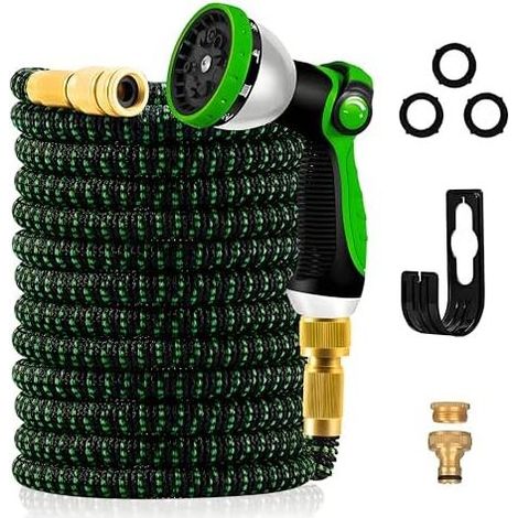 30 m langer, dehnbarer Gartenschlauch – flexibler Bewässerungsschlauch mit 10 Sprühmodi. Passend für 1/2"- und 3/4"-Wasserhähne. Robuste Metallanschlüsse für Gartenarbeit, Bewässerung und Reinigung. S (1/5)