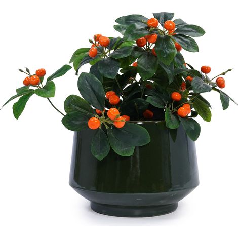 Lot de 3 pots en céramique artisanale (Ø 38,1/28/22,9 cm), glaçure vert foncé, sans motif, parfait pour monstera/figuier à violon, intérieur/extérieur, terre cuite respirante. (1/5)