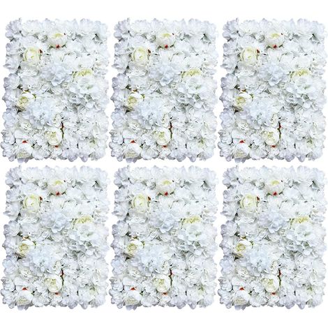6X Künstliche Blumenwand, DIY Hochzeit Straße Hintergrund Dekor, für Home Hochzeit Bühne, Hochzeitsfeier, Empfang, Garten-hochzeitszeremonie, Abschlussfeier-Dekoration, 40 x 60cm (Weiß) (1/5)