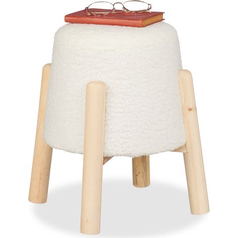 Taburete redondo de piel sintética suave con patas de madera