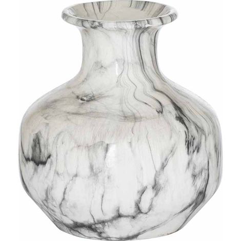 Marble Squat Vase - Ceramic - L24 x W24 x H26 cm - Grey/White