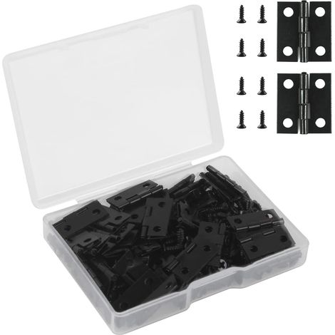 CSPARKV 50 piezas Mini bisagras negras, duraderas y resistentes, bisagras planas invisibles de acero inoxidable, bisagras pequeñas para cajones de joyero, accesorios de bricolaje con 200 tornillos (18 (1/5)