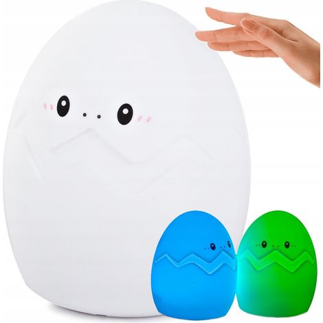 Lampara de noche para ni帽os LED de silicona RGB t谩ctil suave huevo pilas (1/5)