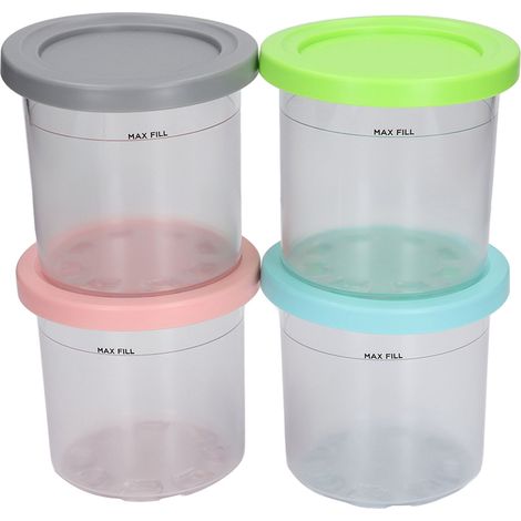 Pots à Glace Transparents Réutilisables avec Couvercles - 4 Pièces Multicolores pour Crème Glacée Maison (1/5)