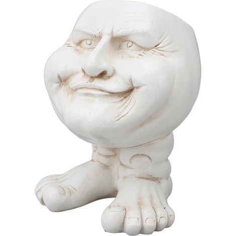 Pot de fleurs en résine design vieux monsieur rétro pour cactus jardin extérieur terrasse balcon blanc lot de 1 (1/5)