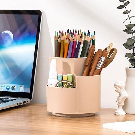 pot  Crayons Bote De Rangement, Plastique Pot Crayon, Papeterie Porte-stylo Gain De Place Rotation  360 Et 3 Compartiments Bote De Rangement Pour (1/4)