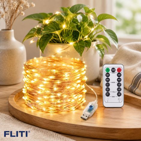 Guirlande LED Cuivre USB 10M 100LED Blanc Chaud Télécommande 8 Modes Étanche Intérieur Extérieur Décoration Noël Mariage Jardin (1/5)