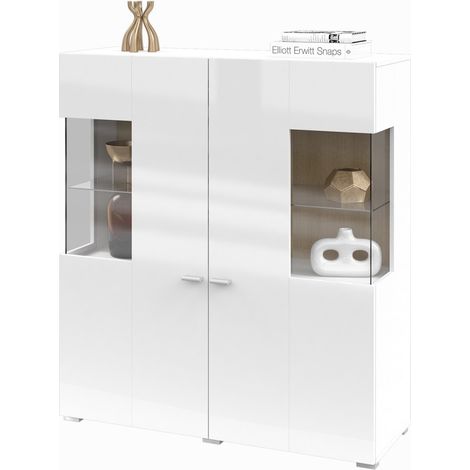 Buffet alto collezione KOBEE 2 porte vetrate con LED integrato. Colore bianco e rovere. (1/5)