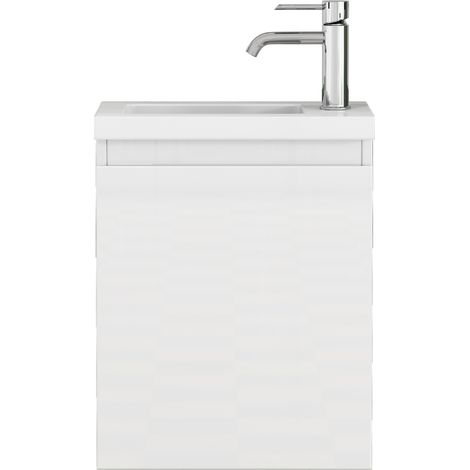 HOMVRA Hängender Badunterschrank Weiß Hochglanz 40 cm mit Keramikwaschbecken und Spiegel (1/5)