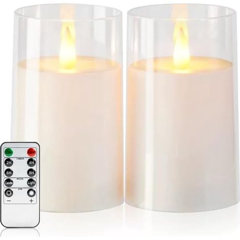 Velas blancas sin llama de 7,6 x 12,7 cm con mando a distancia y temporizador，decoración de otoño y Navidad，juego de 2 unidades (1/5)