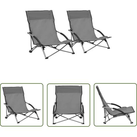 Chaises de plage pliables 2 pcs Gris Tissu 3 (1/5)