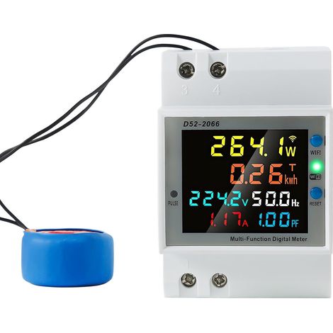 Compteur Électrique Monophasé Intelligent - Contrôle WIFI Tuya, Ampèremètre, Voltmètre, KWH, Moniteur de Consommation Énergie Rail DIN (1/5)