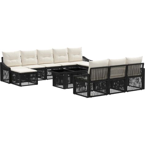 Set Divano da Giardino 11 pz Nero e Bianco Crema polyrattan vidaXL (1/5)