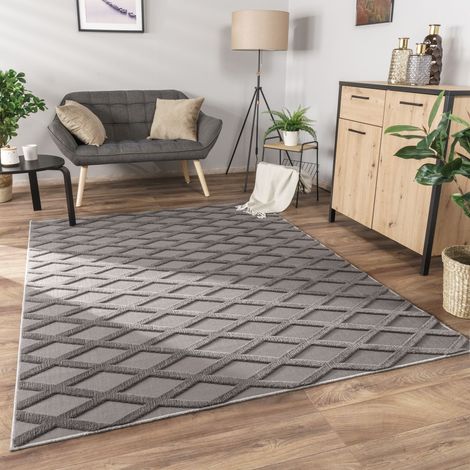 Paco Home Teppich Wohnzimmer Schlafzimmer Kurzflor Boho Skandi Raute 3D Grau Anthrazit Anthrazit, 120x160 cm