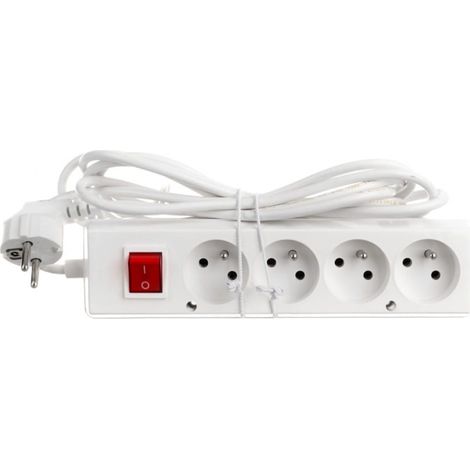 Verlängerungskabel mit Schalter, 4 Steckdosen, mit/ohne 10A, 3 m /OMY 3x1/ weiß PS-470WS T-105950