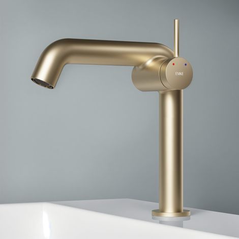 Robinet de salle de bain doré champagne 222 x 200 x 76 mm en laiton, cartouche en céramique, robinet de salle de bain, robinet avec aérateur, mitigeur de lavabo, installation facile (1/5)