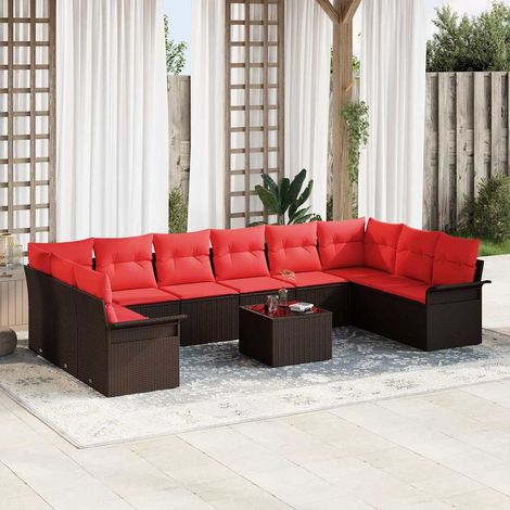 vidaXL Ensemble de canapé de jardin 11 pc Marron polyrotin (1/5)