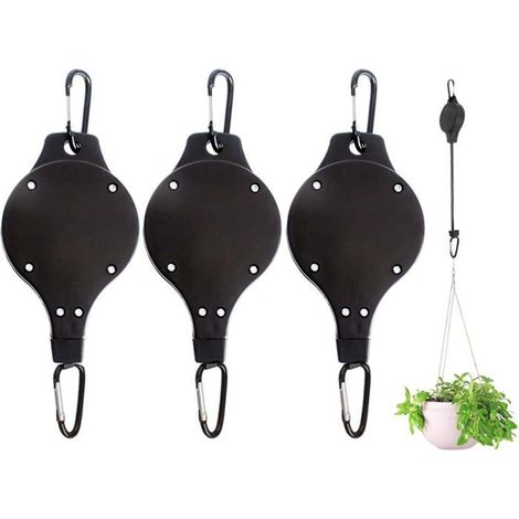 Ensemble de 3 poulies de suspension pour plantes Sangle rétractable de 89 cm (35 pouces), capacité de 15 kg, noir (1/5)