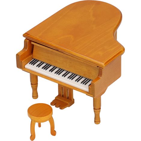 Boîte à musique en bois imitation piano à queue noir, décoration créative, coffret musical "Le Château dans le ciel", bois naturel. (1/5)