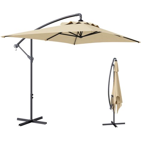 Ombrellone da Giardino Decentrato con Base a Croce e Apertura a Manovella, 294x193cm, Beige