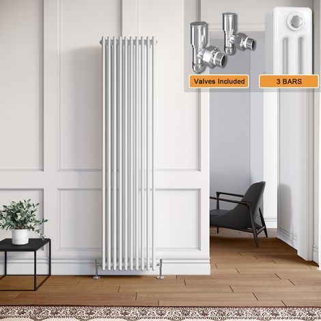 ELEGANT Vertical Column Radiator Traditional Radiator 1800mm White Radiator Triple Column Rads with Valves 1800 x 470 mm (1/5)