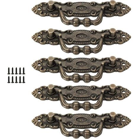 5 Pièces Poignee Tiroir Ancienne Zinc, Poignées De Tiroirs Vintage, Poignées de Tiroir Vintage En Bronze Classique, Utilisé Dans la Porte d'Armoires, Tiroir, Avec Vis (1/5)
