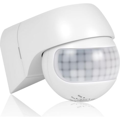 Détecteur de Mouvement Infrarouge, Détecteur de Mouvement Extérieur IP44, Portée 12m/ 180°, Sensibilité 3-2000Lux, Durée de commutation 10 S à 30 Min,Montage intérieur et extérieur (1/5)