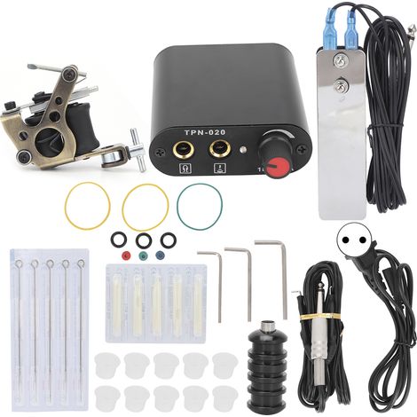 Machine à tatouage professionnelle bobine 10 wrap, kit liner shader 90‑265VEU, plug inclus (1/5)