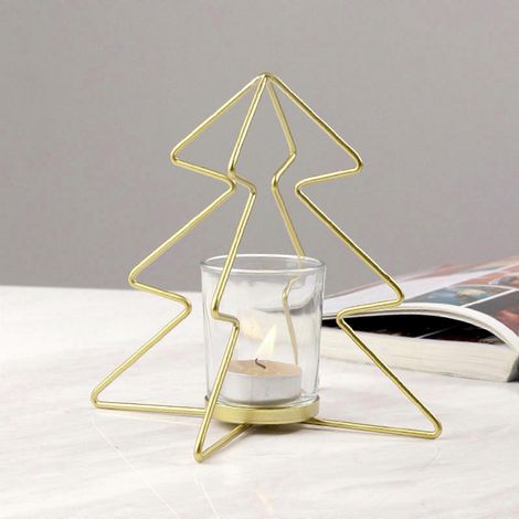 Lot de 3 bougeoirs en fer forgé en forme de sapin de Noël, parfaits pour les bougies chauffe-plat lors de dîners festifs ou pour décorer votre intérieur. (1/4)