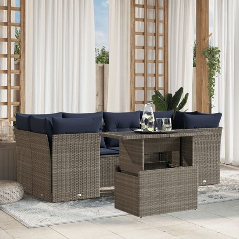 7-teiliges Gartensofa-Set mit Kissen, grau, Polyrattan (1/5)