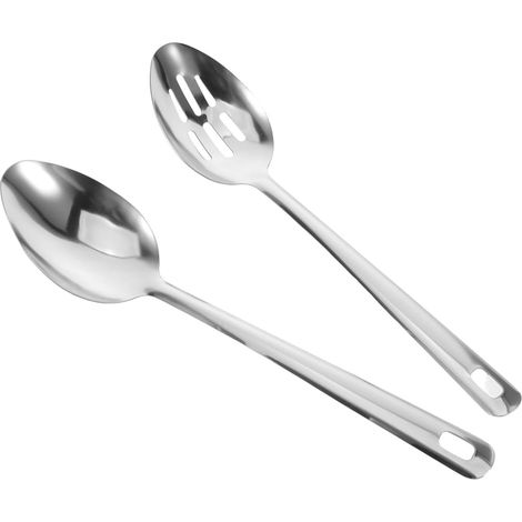 Ensemble de 2 cuillères de cuisine, louche perforée, ustensiles en acier inoxydable, plaqués argent (1/4)