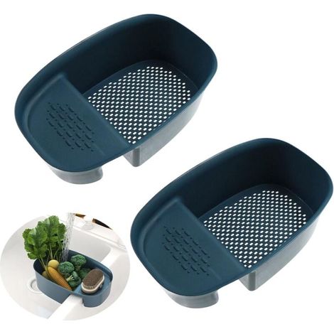 Panier Chef Filtrant Suspendu Multifonctionnel - Filtre évier Cuisine Poubelles pour évier Légumes Support éponge Antidérapant égouttoir Savon Brosse (Bleu, Lot de 2) (1/4)
