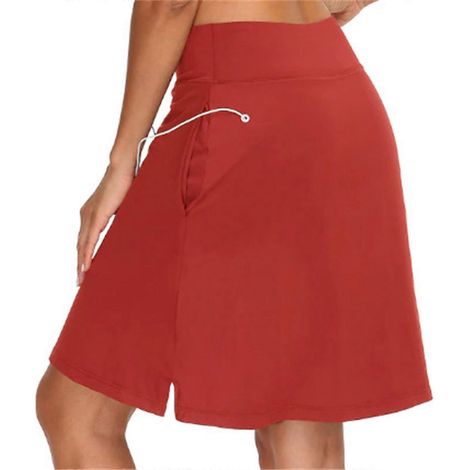 Damen-Tennisrock mit hohem Bund und Tasche, atmungsaktive Sportshorts, verstellbarer Bund, ideal für Sport, Laufen und Golf, rot, Größe S. (1/5)