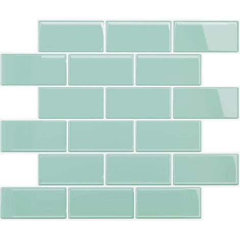 Crédence Adhésive Rectangles Vert Menthe Carrelage Adhesif Mural Salle de Bain Stickers Carrelage Cuisine Carreaux Adhesif Dalle PVC Adhesive Murale Blanchisseries 30.5cm×30.5cm 24 Pièces (1/5)