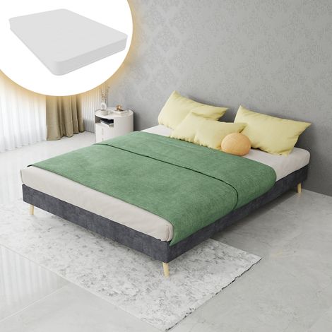 Letto moderno in tessuto grigio e metallo 140x200 cm, base bassa, con materasso, senza testiera (1/5)