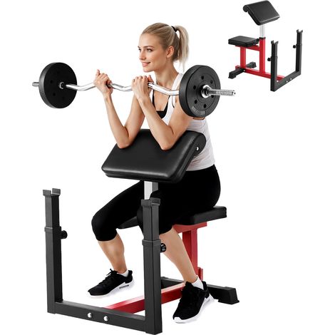 Mophorn Hantelbank mit Beinstrecker, 200 kg maximale Belastung, Krafttrainingsbank, Langhantel- und Kurzhantel-Bizepsstation, Trainingsgerät für das Heim-Fitnessstudio