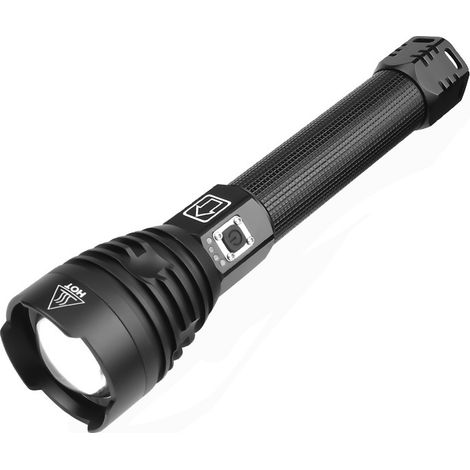 Ahlsen LED-Taschenlampe, 10.000 Lumen, extrem leistungsstarke XHP90-Taschenlampe, verstellbare, zoombare, wasserdichte Taschenlampe, wiederaufladbare USB-Taschenlampe, enthält 218650 Hochleistungsbatt (1/4)