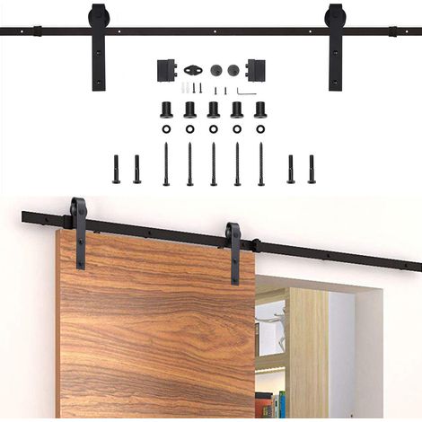 Wolketon Schiebetürsystem Schiebetürbeschlag Set 150kg Bodenführungsrolle Türführung Montageset Laufschiene Glas/Holztür Schiebetür 200cm