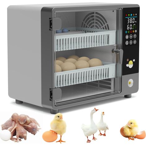 Automatischer Eierbrutapparat, automatischer Brutapparat mit automatischer Eierwende, Temperaturregelung und verstellbarem Tablett, Brutapparat mit doppelter Eierzufuhr für Hühner-, Wachtel- und Enten