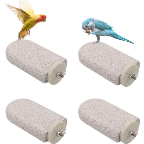 4pcs Perches for Birds, Stone Sharpening Beak Perch Calcium Parrot Claw Cutter Paws Chew Toys for Budgies, Lovebirds, Medium Conures (Large Ice) (1/5)