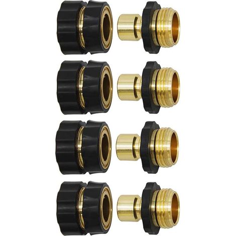 Ensemble de 4 raccords pour tuyau d'arrosage de 3/4 pouce, raccords rapides mâles et femelles. (1/5)