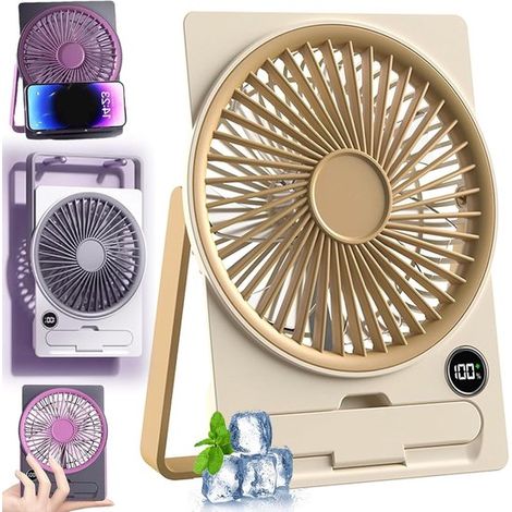 Mini ventilateur format carte de visite avec support pour téléphone - Rechargeable, ultra-silencieux - Inclinable à 180° et pliable - 6 vitesses (1/5)