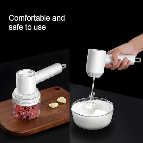 2-in-1 Kabelloser Multifunktions-Elektro-Küchenmaschine und Mixer für Fleisch, Kräuter, Obst und Gemüse, USB-aufladbar, Weiß (1/5)