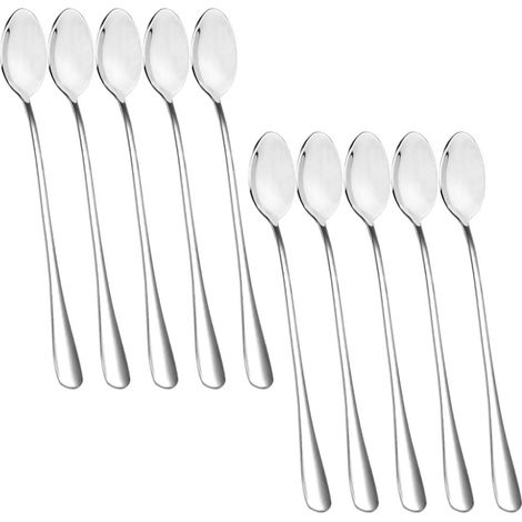 Ensemble de 10 cuillères longues en acier inoxydable pour thé glacé, café, cocktails, milkshakes et boissons froides